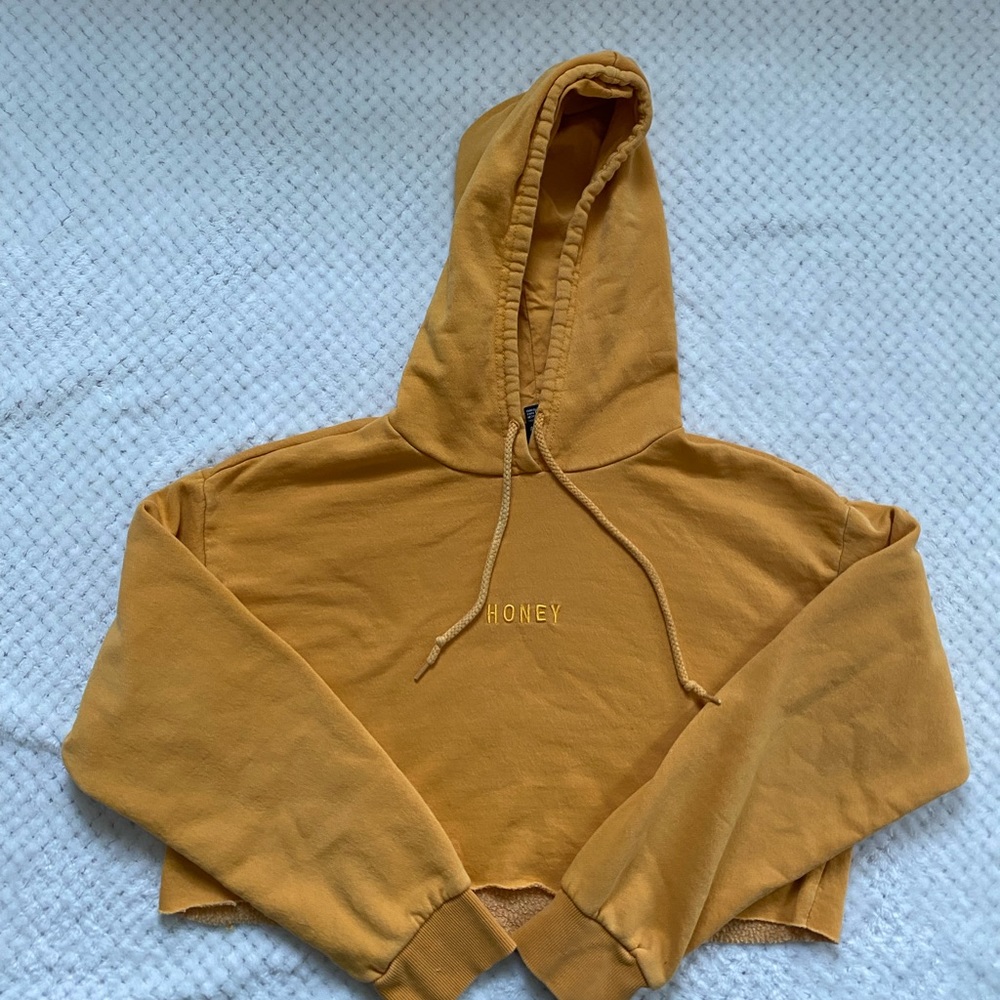 Forever 21 Cropped Mustard Yellow Hoodie